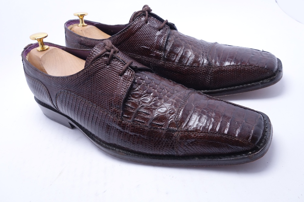 David X Shoes Mens Size 9 Brown Crocodile Lizard Leather Derby Dress Mexico